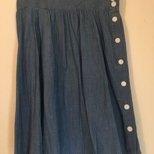 Talbots denim skirt with white buttons, size 14